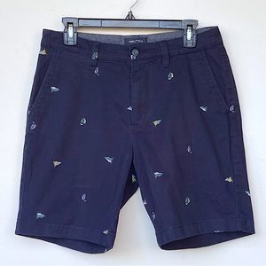 Nautica Men’s Size 30 Navy Blue Chino Deck Shorts Sailboat Classic Fit Cotton